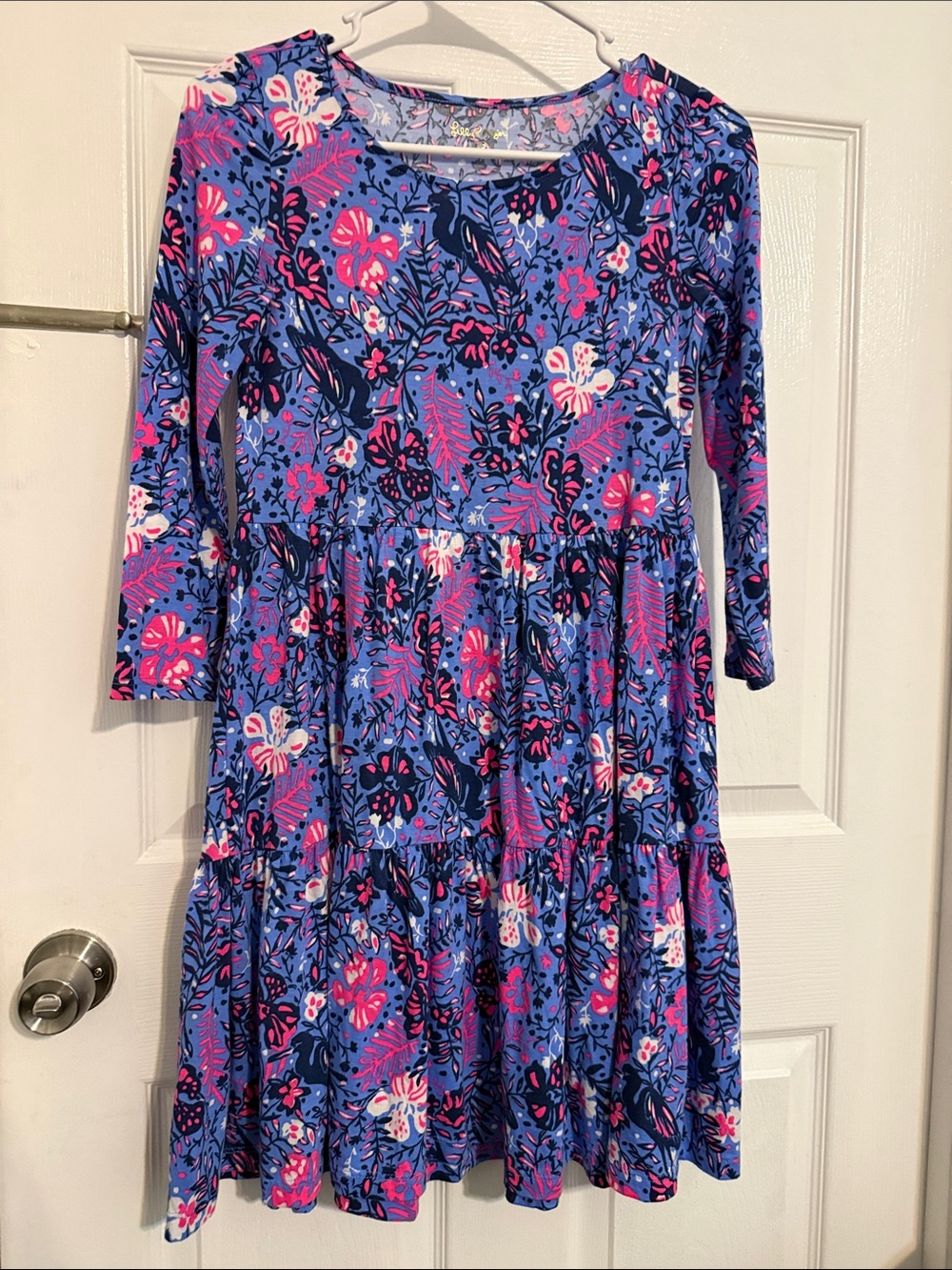 Lilly Pulitzer Blue and Pink Floral Tiered Long Sleeve Dress size XXS